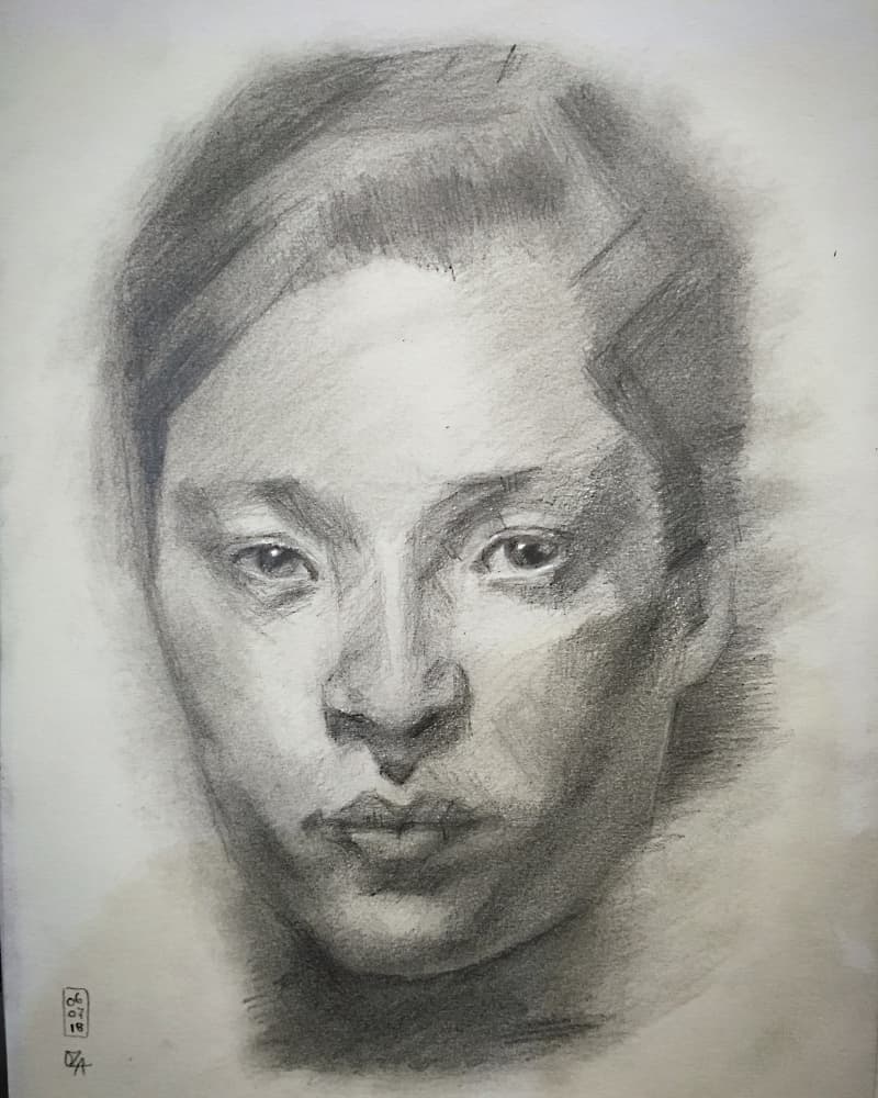 Dibujo a lápiz de escena asiática