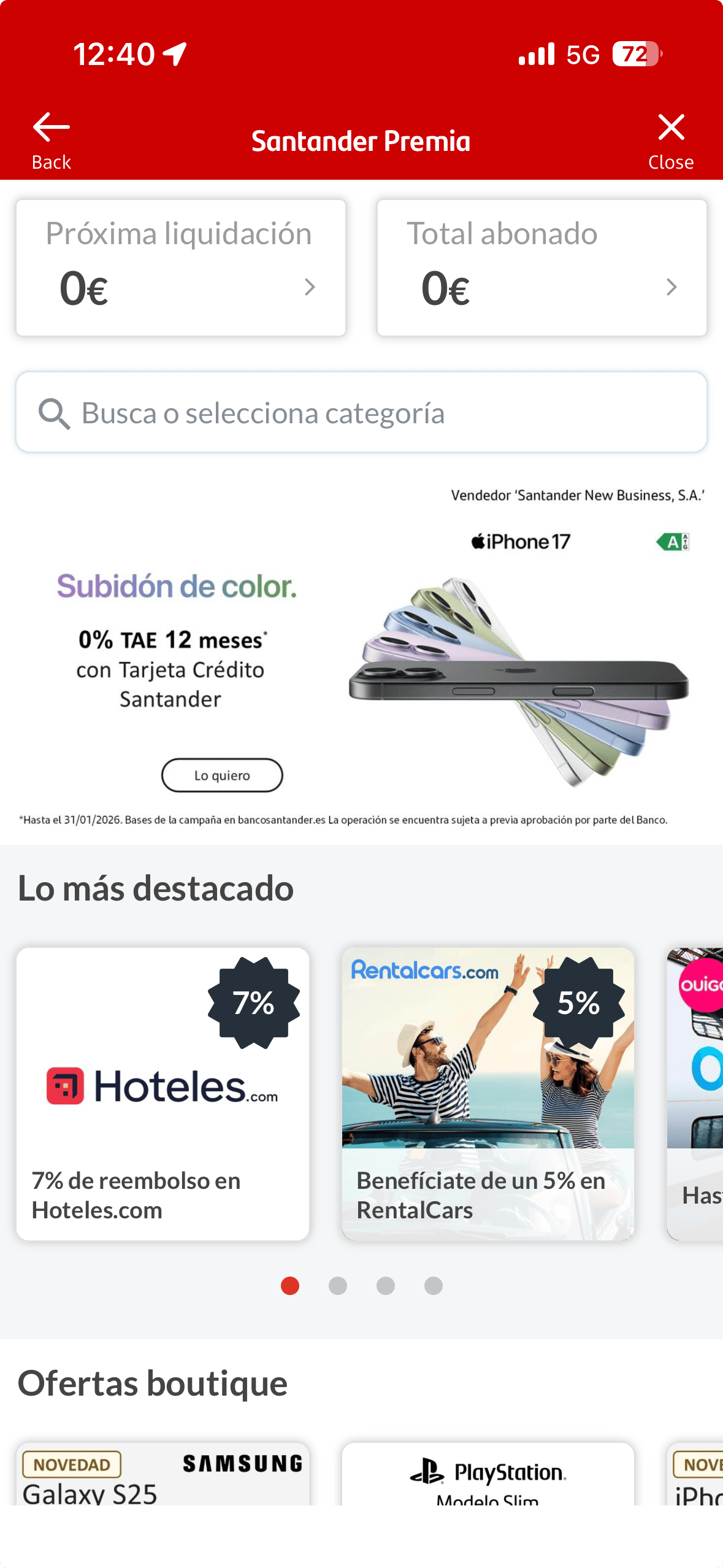 Santander Shopping - Sección en la APP de Banco Santander